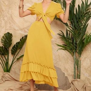 Yellow co-ord top and skirt set